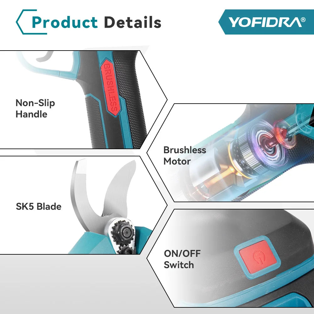 YOFIDRA Brushless Electric Chainsaw Telescoping Pole 3IN1 High Branch Saw Woodworking Pruning Power Tool For Makita Battery Pin