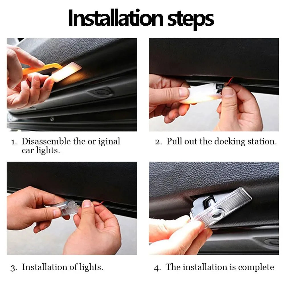 2pcs For Audi Car Door Welcome Light Car Logo Projector Lights Auto Accessories A3 A4 A5 A6 A7 Q2 Q3 Q5 Q8 TT Sline Quattro