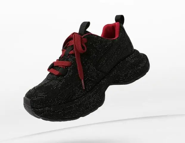 Luxury Women Bling Running Shoes Chunky Sneakers Fashion Casual Genuine Leather Breathable Height Increased Flat Platform Shoe