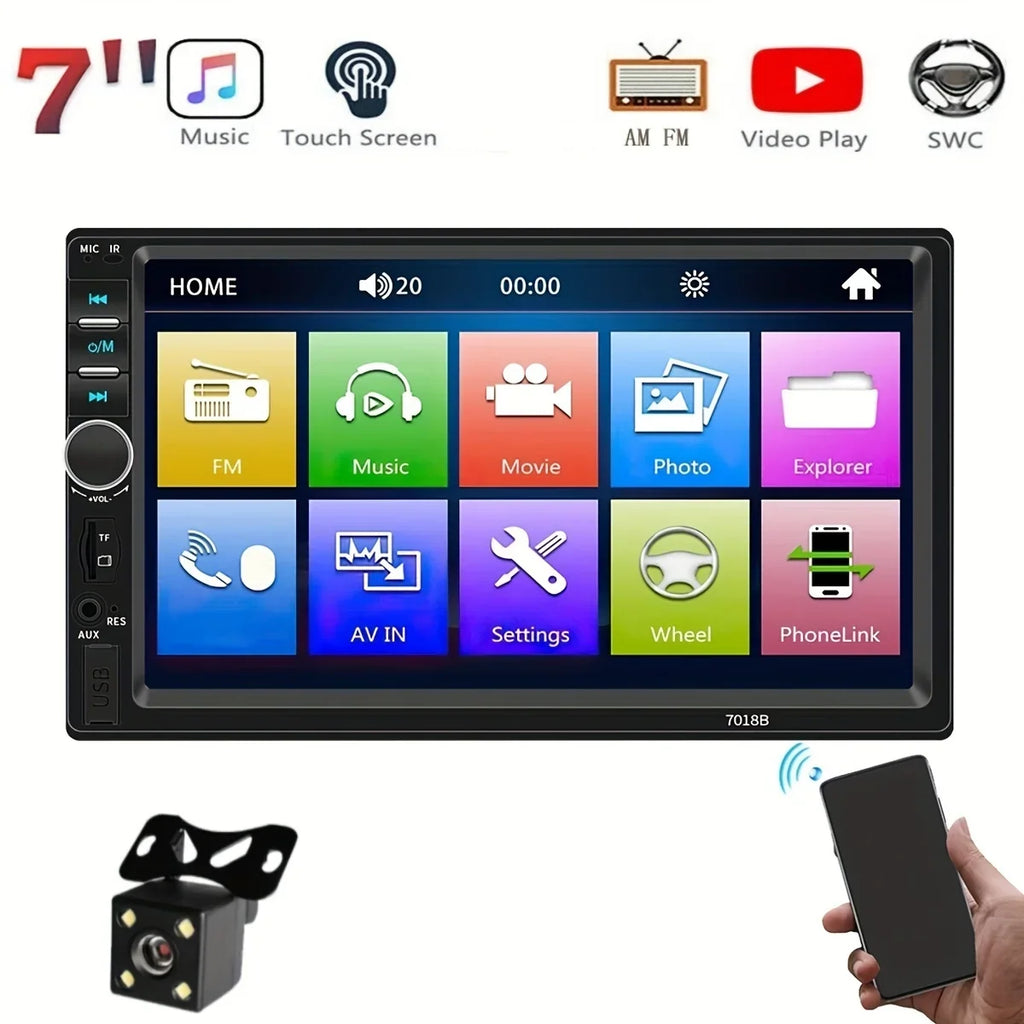 7 Inch Double 2 Din Car Stereo Head Unit CarPlay Touch Radio System With Remote Control And Reversing Camera