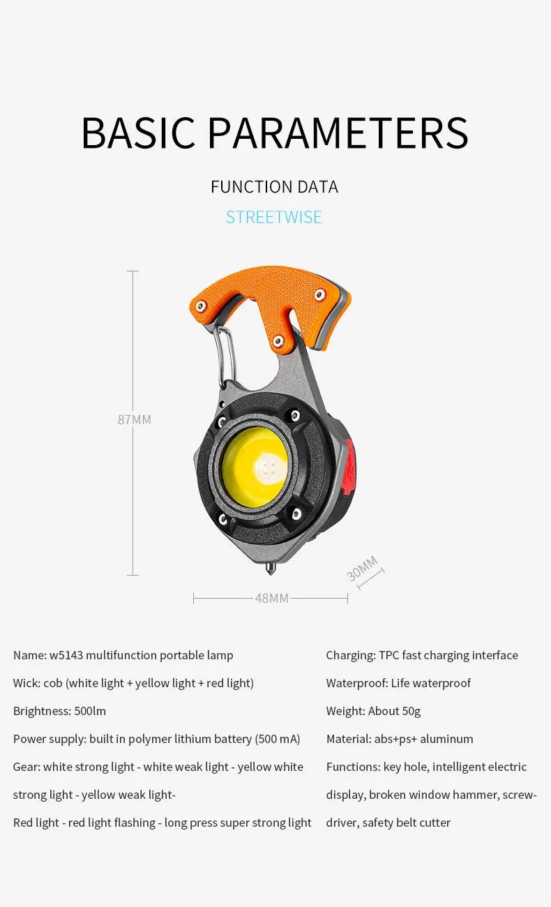 Multifunctional Portable Highlighting Light Type-c Fast Charging Large Capacity Battery Life Keychain Lamp COB Flashlight
