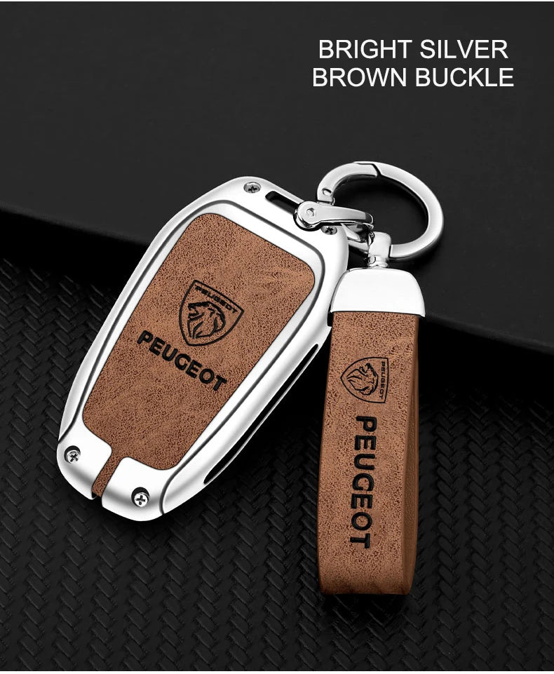 Leather Zine Alloy Car Smart Key Case Shell Cover Protector Fob For Peugeot 308 408 508 2008 3008 4008 5008 Keychain Accessories