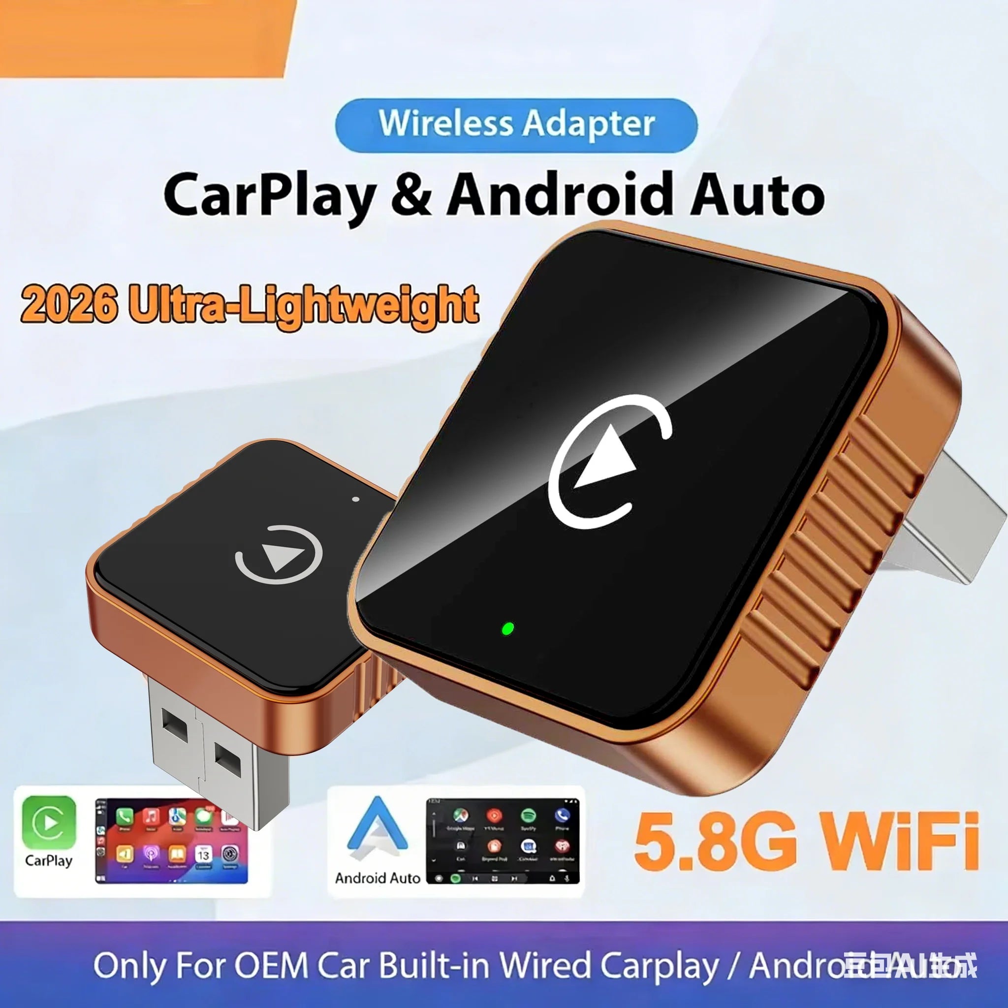 2026 NEW Upgraded Wired To Wireless Carplay Android Auto 2In1 Adapter Car Gadget Smart Box Plug and Play 5Ghz Wifi Fast Connect