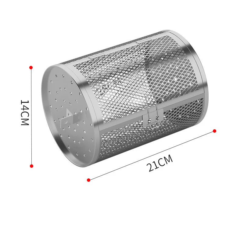 360° Automatically Rotate BBQ Rolling Barbecue Cage Stainless Steel Smoked Round Grill Basket for Grilled Chicken Rotisserie