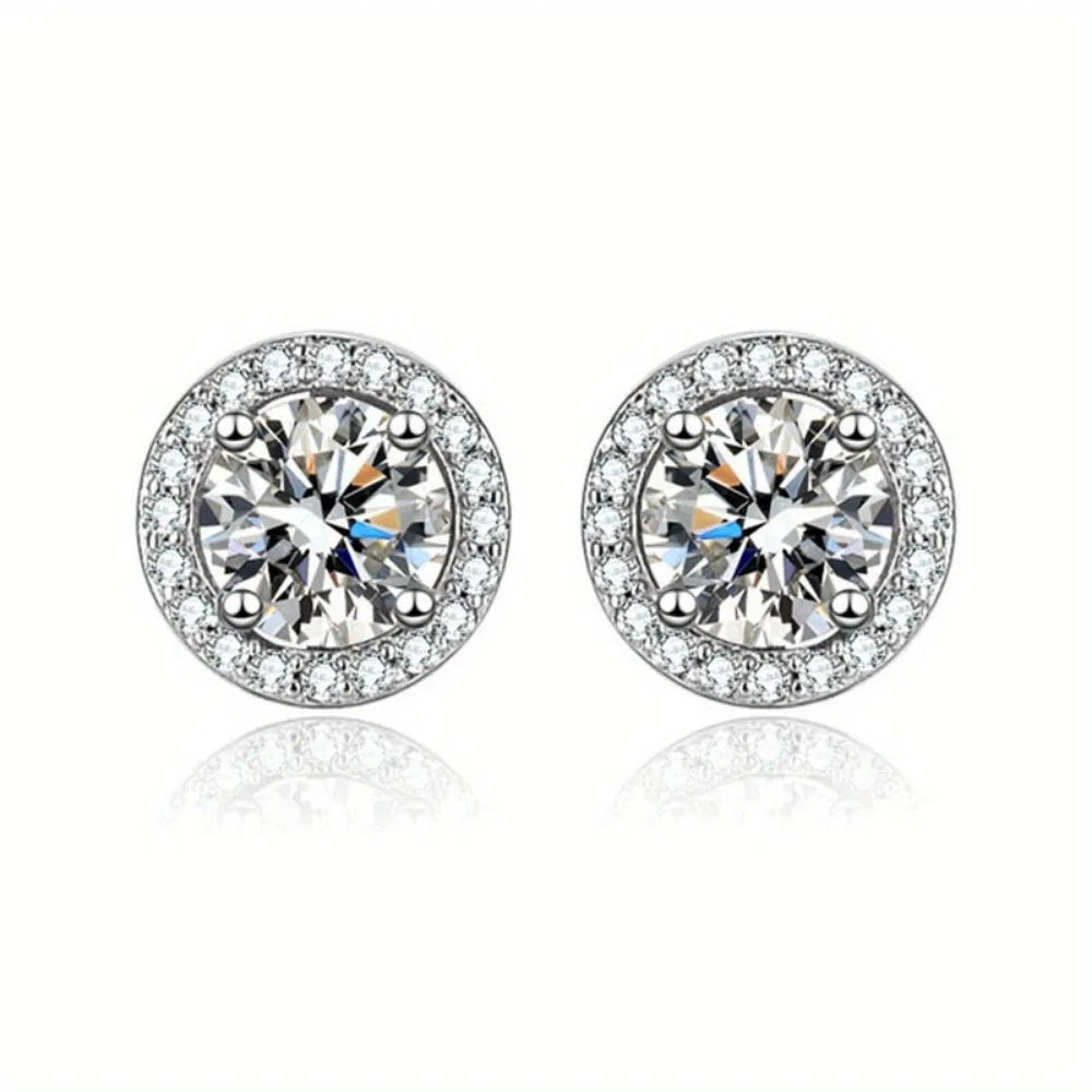 1 Pair Silvery Cubic Zirconia Stud Earrings Round Square Diamonique Stud Earrings Set for Women Men