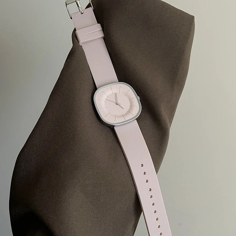 Luxury-inspired Dopamine Square-Face Watches for Women Silicone Strap, Waterproof Quartz Movement Women's Watch Student Gift