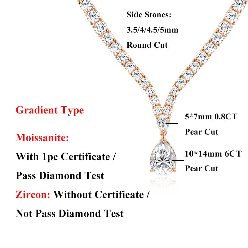 EWYA Luxury Pear Cut Full D Color Moissanite Tennis Neck Chain Woman s925 Silver All Lab Diamond Party Bridal Necklaces Gift