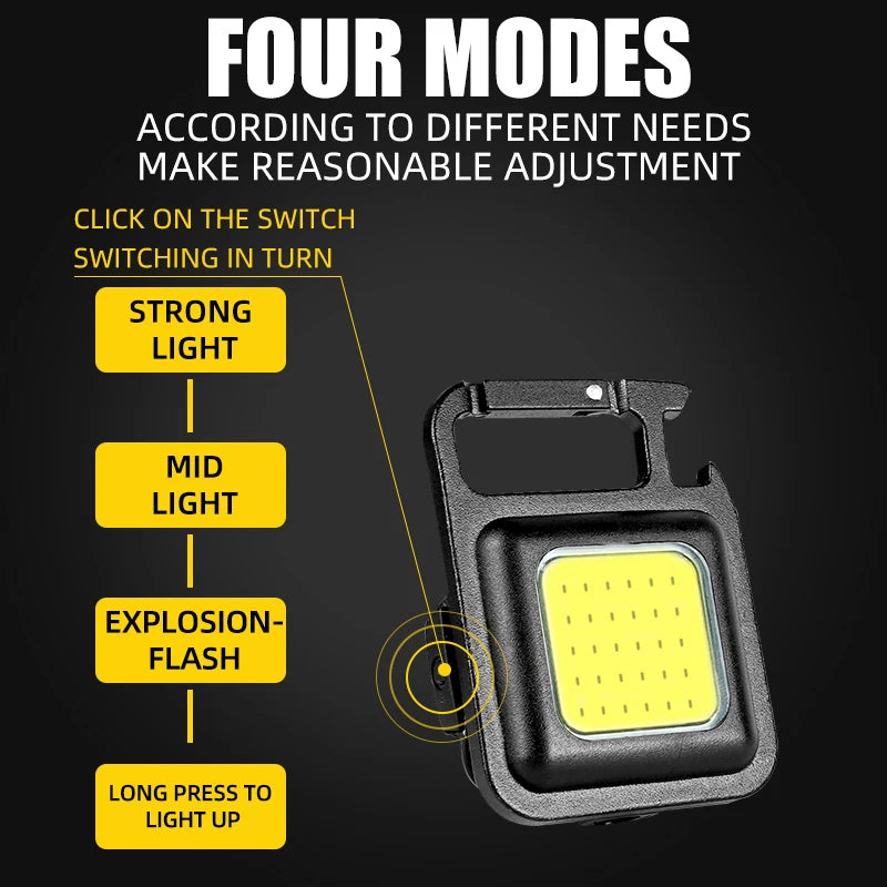 LED Flashlight Super Bright 1500LM Folding Bracket Bright EDC Keychain USB Rechargeable Waterproof Light Outdoor Camping Tools