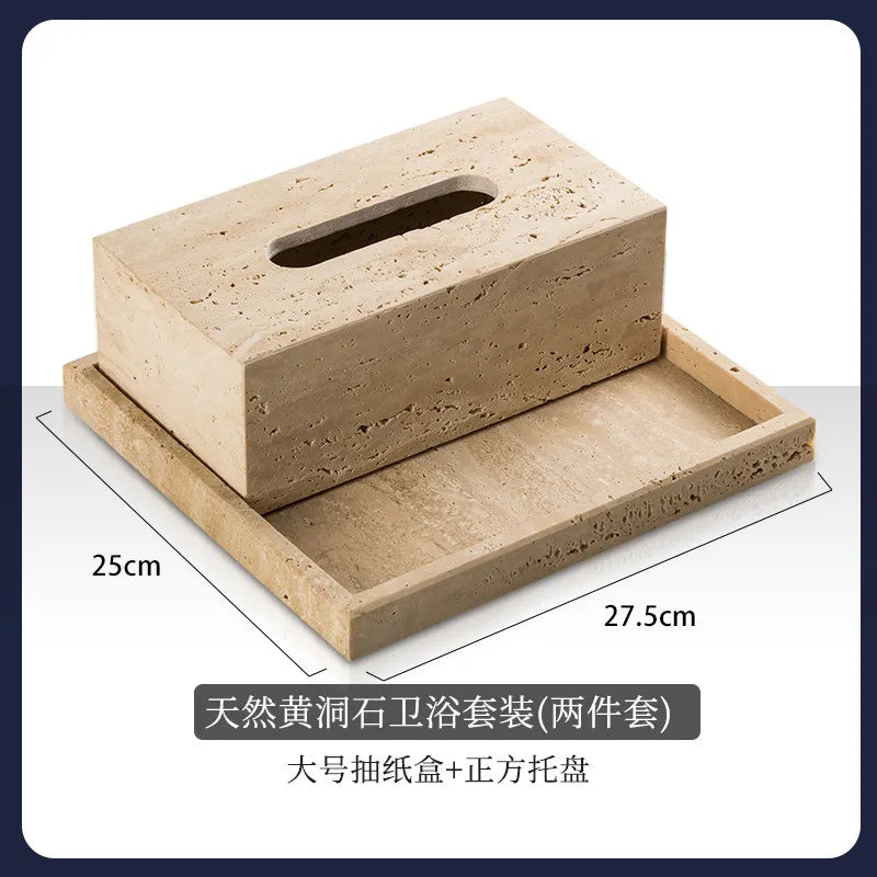 4Pcs Natural Travertine Bathroom Set Wabi Sabi Minimalist Soap Dispenser Tissue Box Luxury Hotel Show House Organizer Decor