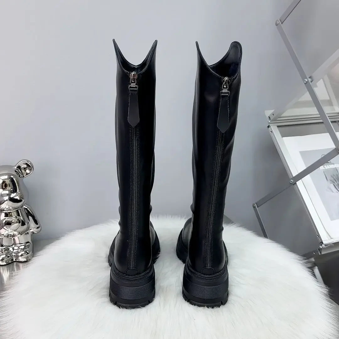 2025 Woman's Boots Autumn New Fashion Platform Long Pipe Knight Boots Casual Women's Medium Heel Knee High Boots Botas Mujer