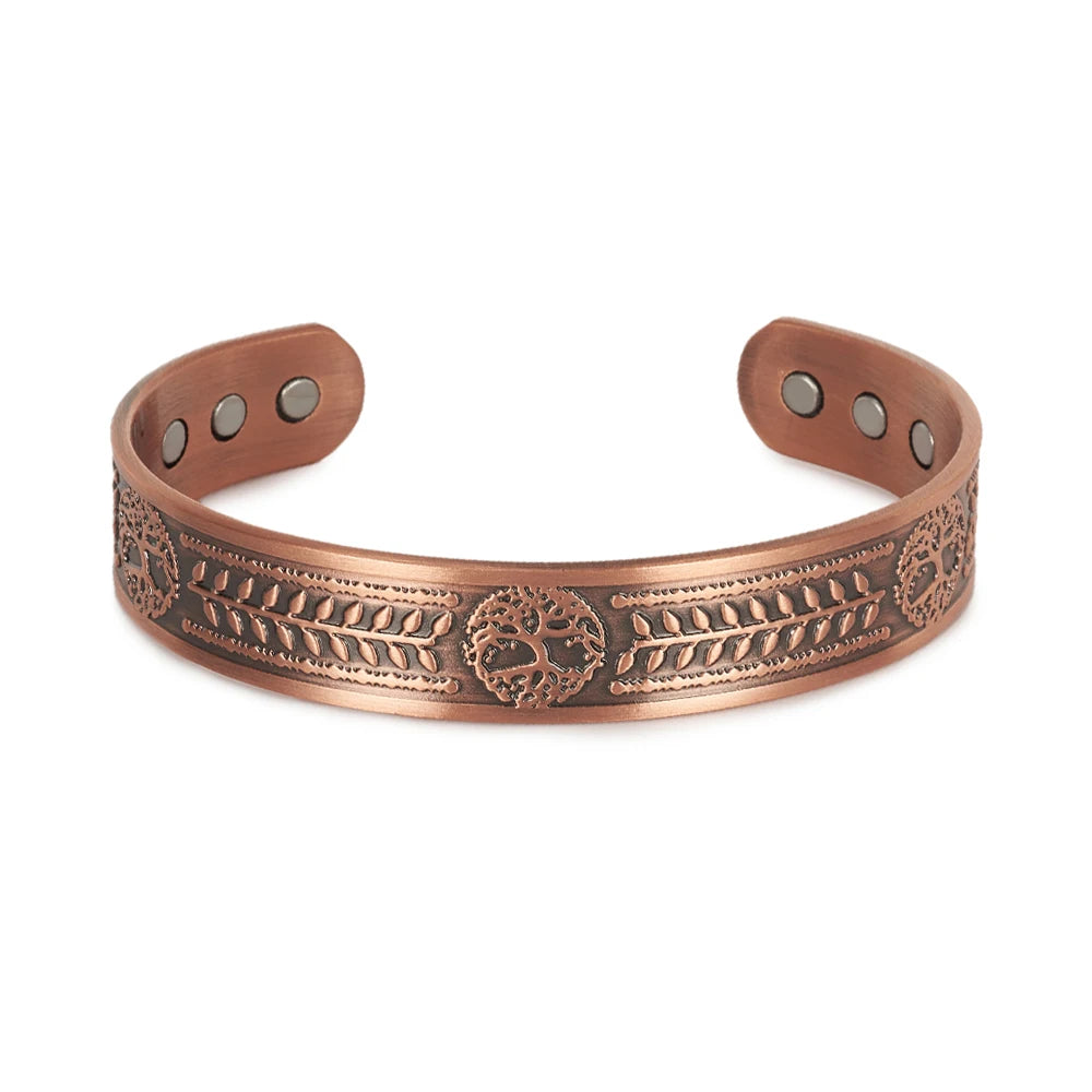 Vinterly Pure Copper Bracelets Vintage Viking Yggdrasil 15mm Adjustable Cuff Bangles Health Energy High Magnet Jewelry Resizable