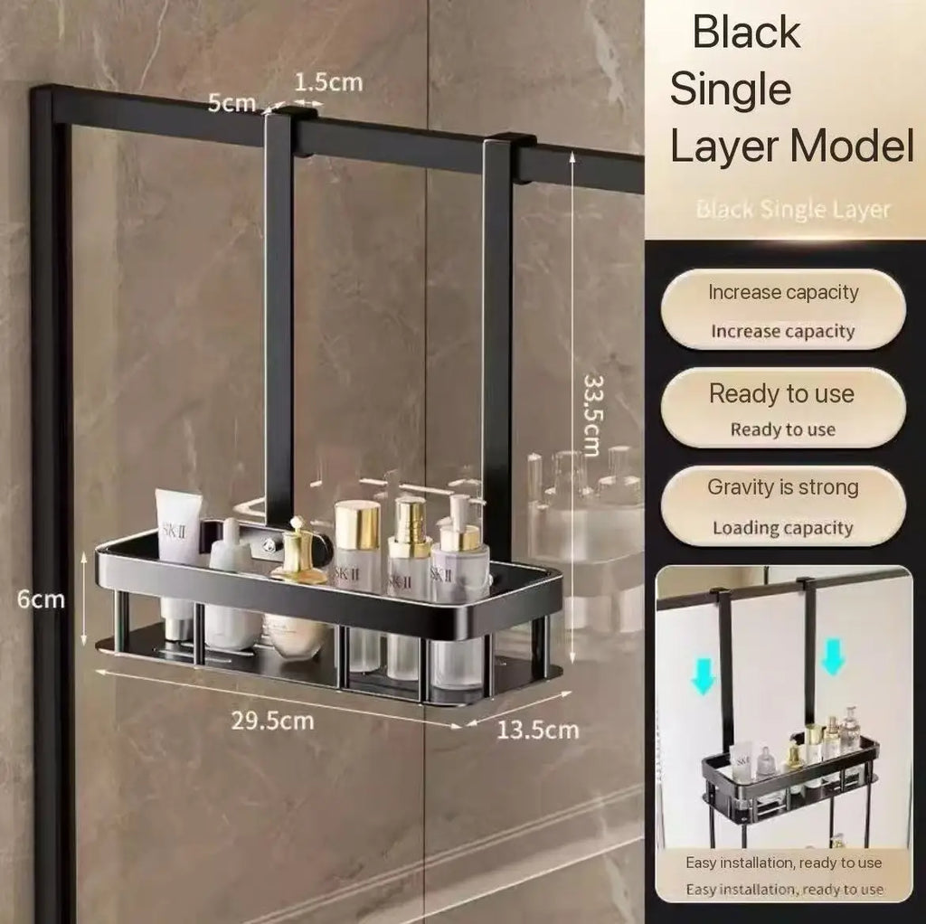 1Pc 2-Tier Hanging Shower Caddy Over Door Bathroom Organizer No Drill Rustproof Storage Shelf for Glass Door Toiletries Holder