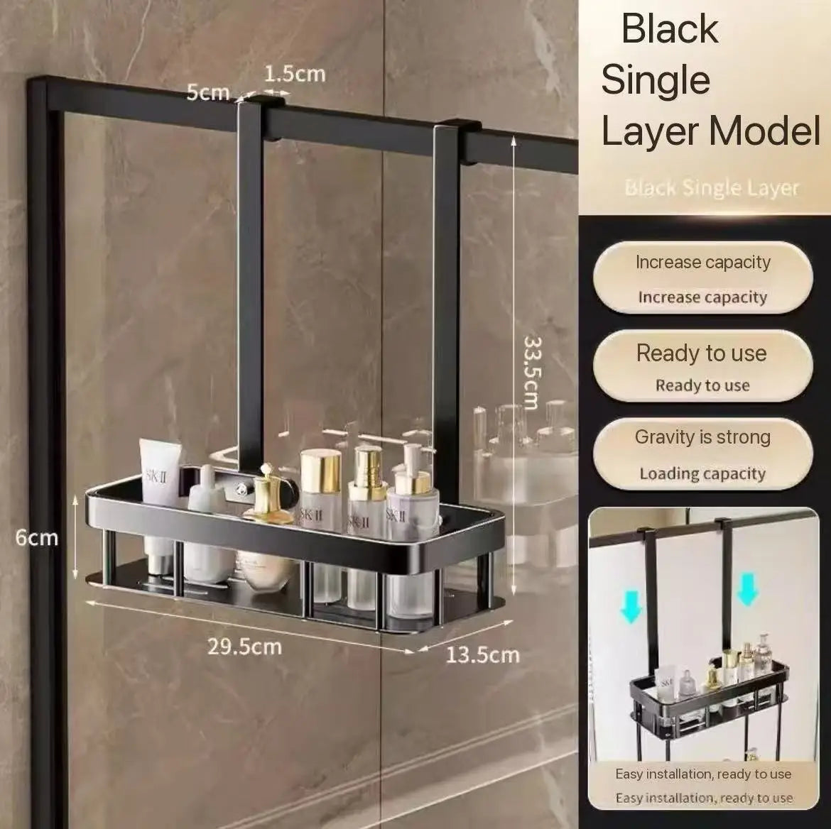 1Pc 2-Tier Hanging Shower Caddy Over Door Bathroom Organizer No Drill Rustproof Storage Shelf for Glass Door Toiletries Holder