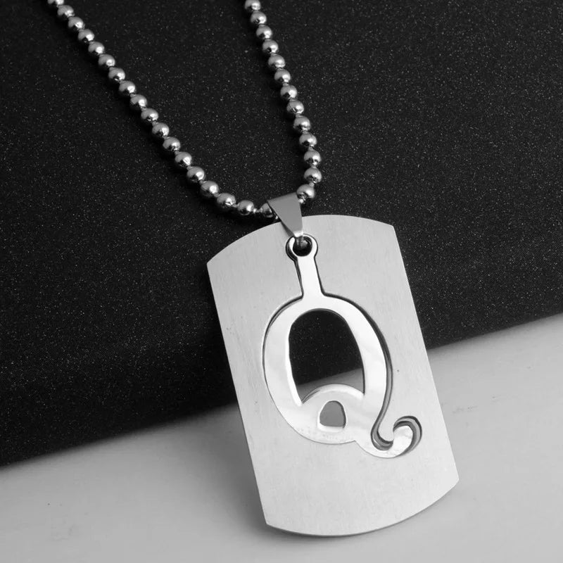 HNSP 316L Stainless Steel Initials Pendant Chain Necklace For Men 26 Letter Name Jewelry Accessories