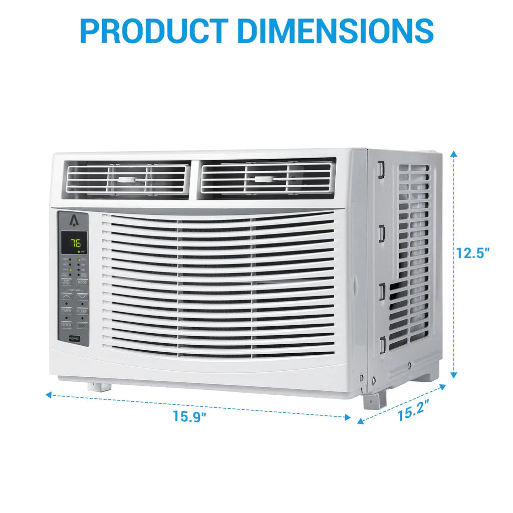 Climatiseur de fenêtre 6000 BTU, unité de climatisation intelligente Wi-Fi avec télécommande et affichage numérique, refroidissement silencieux pour petites pièces jusqu'à 23 m², modes déshumidificateur et ventilateur, installation facile, blanc
