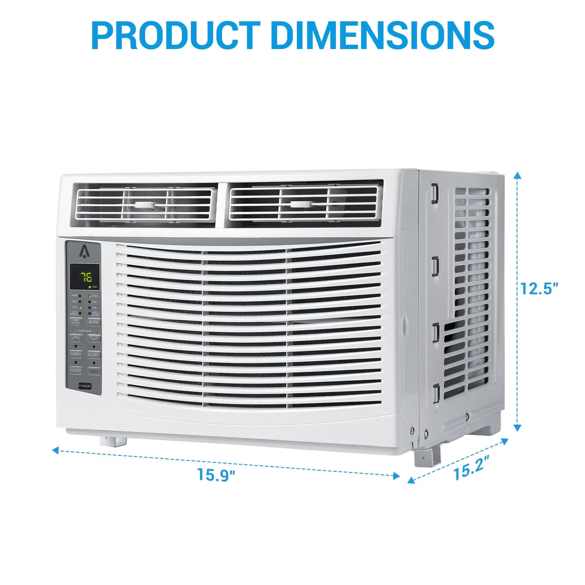Climatiseur de fenêtre 6000 BTU, unité de climatisation intelligente Wi-Fi avec télécommande et affichage numérique, refroidissement silencieux pour petites pièces jusqu'à 23 m², modes déshumidificateur et ventilateur, installation facile, blanc
