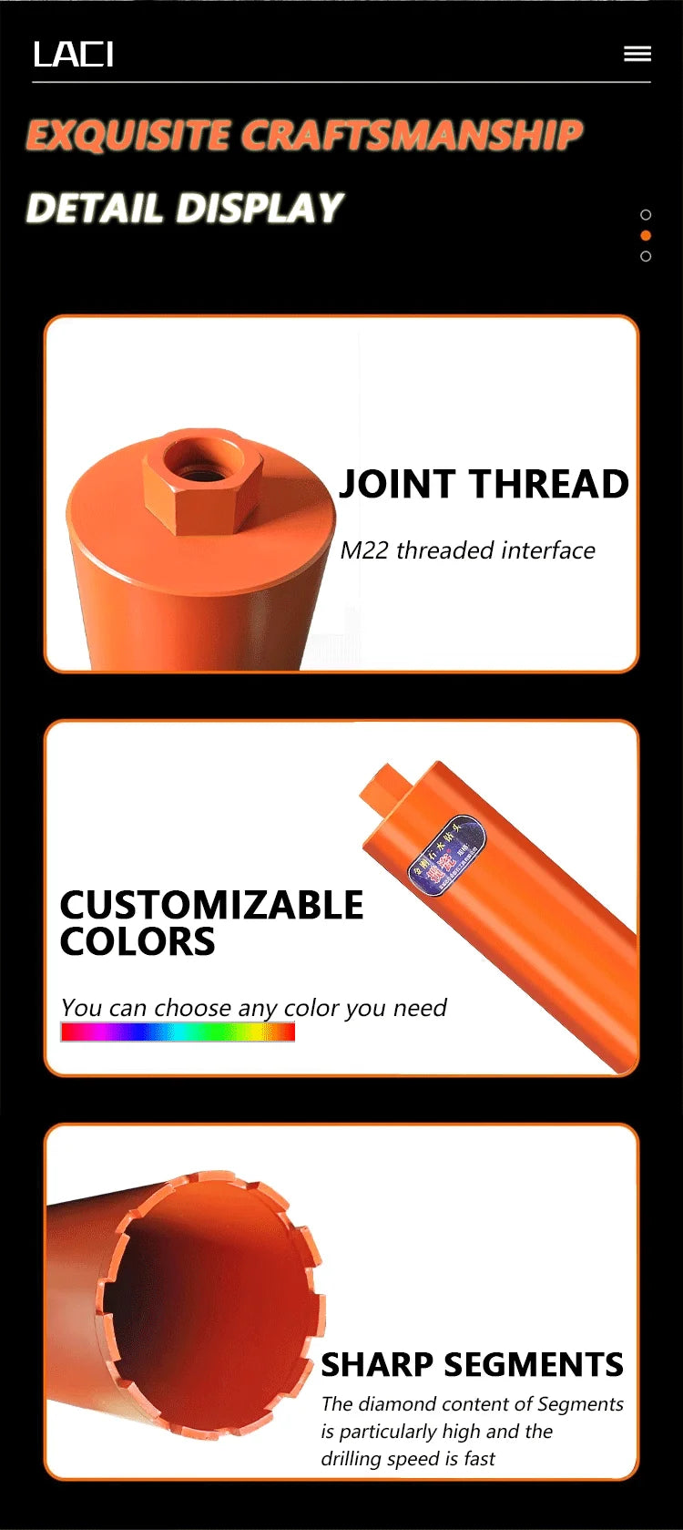LAANCI Diamond core drill bit M22 thread 400mm diameter 25-500mm laser welding for reinforced concrete hole drill