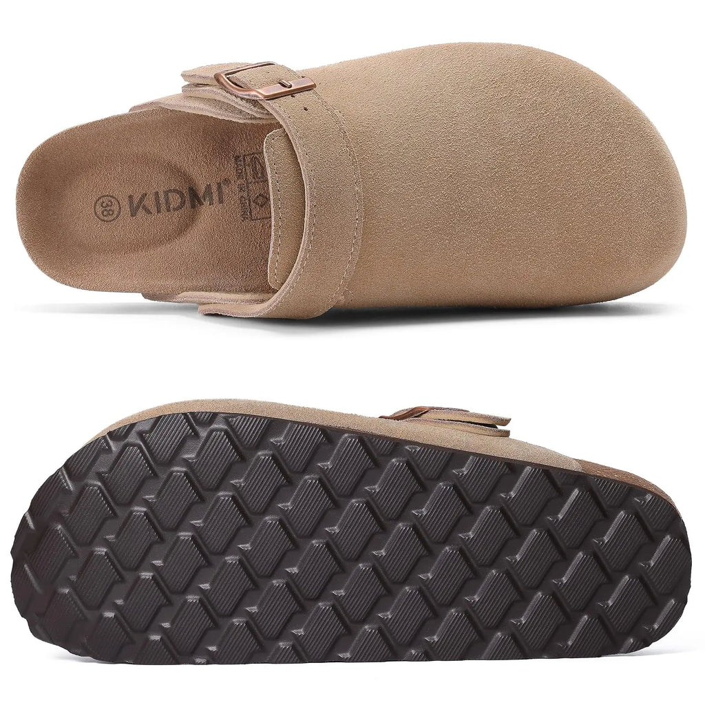 Asgard Women's Genuine Leather Clogs Soft Cork Footbed Cow Suede Mules With Adjustable Strap Fashion Comfort Slip on Slippers