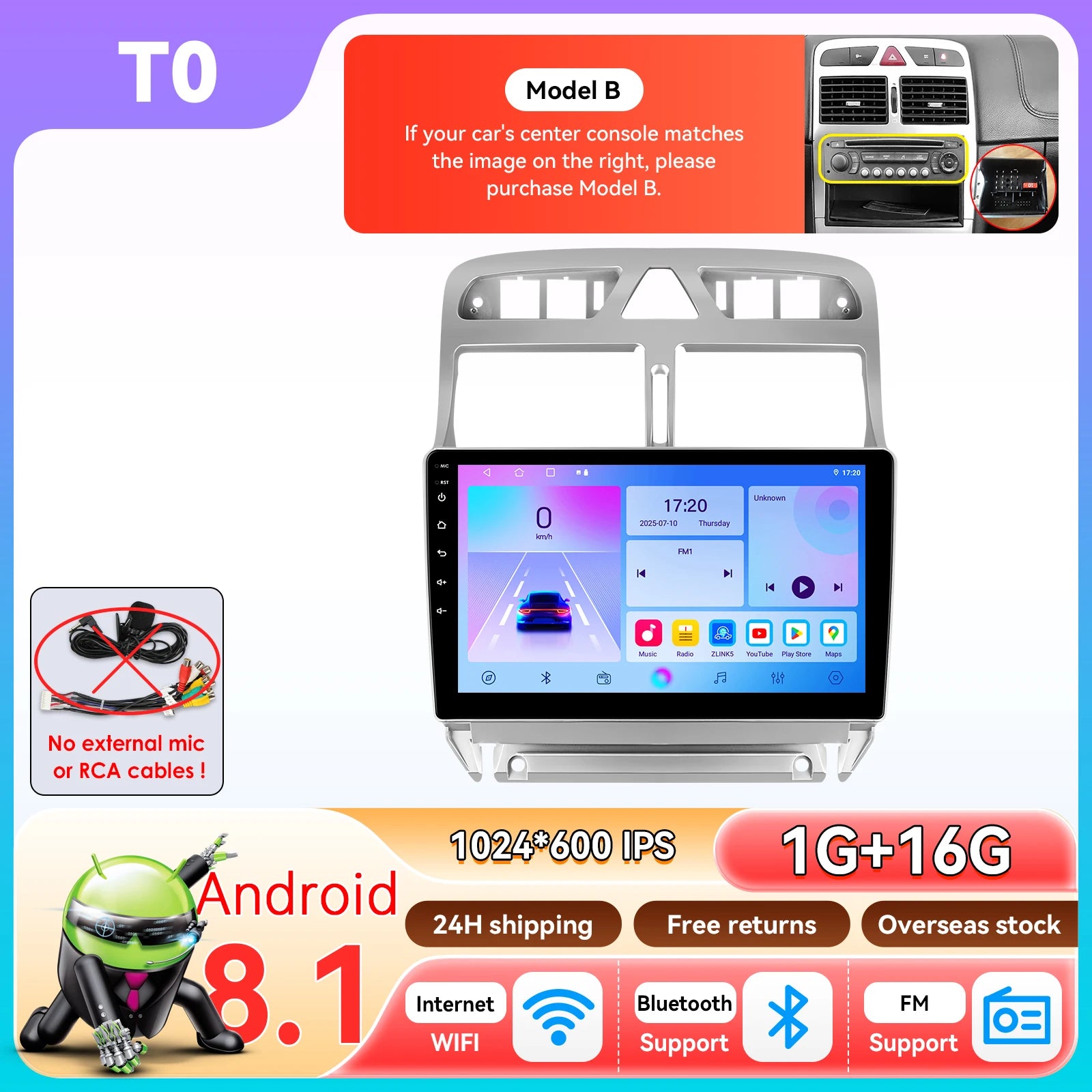 Hizpo 2Din 9inch CarPlay Android Auto Car Radio for Peugeot 307 307CC 307SW 2002 - 2013 Multimedia Navigation GPS RDS DSP 4G BT