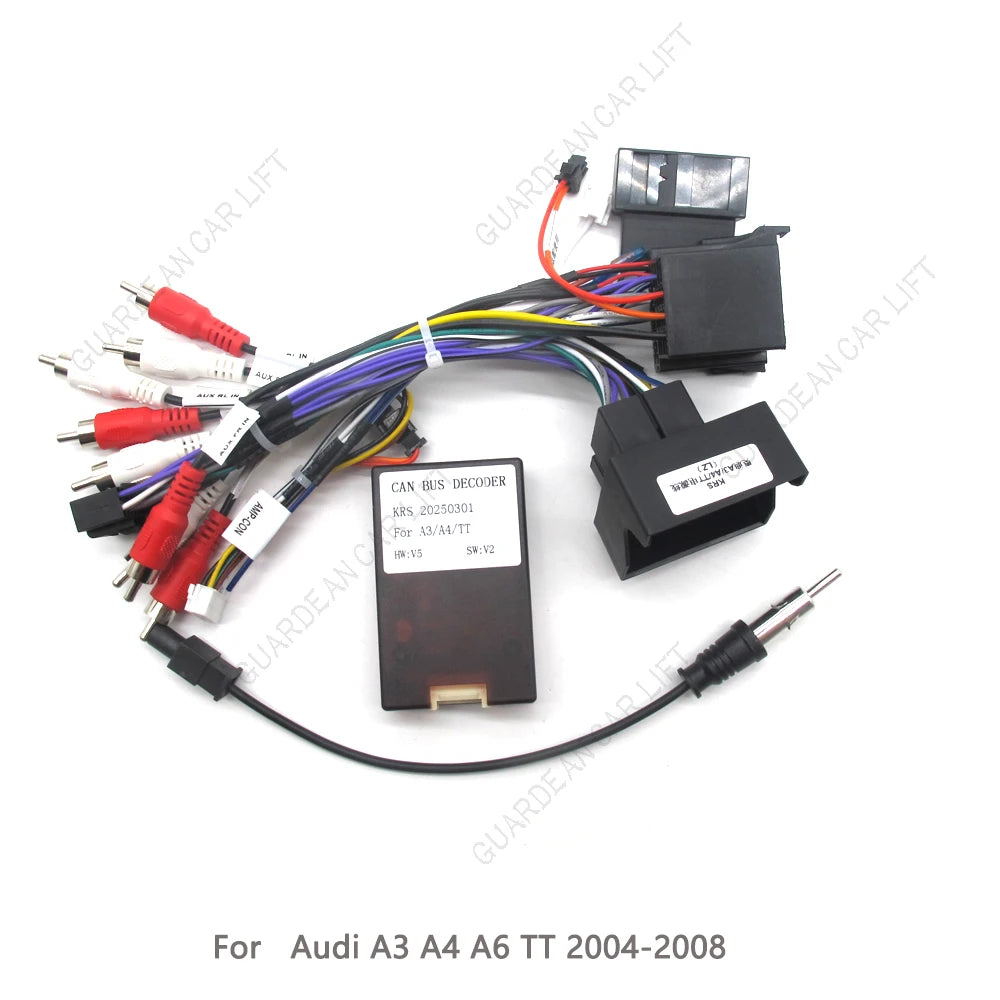 Adaptateur de câble d'alimentation Android 16 broches pour autoradio avec boîtier Canbus pour Audi A3 A4 A6 TT 2002-2008, faisceau de câblage d'alimentation, fil de radio