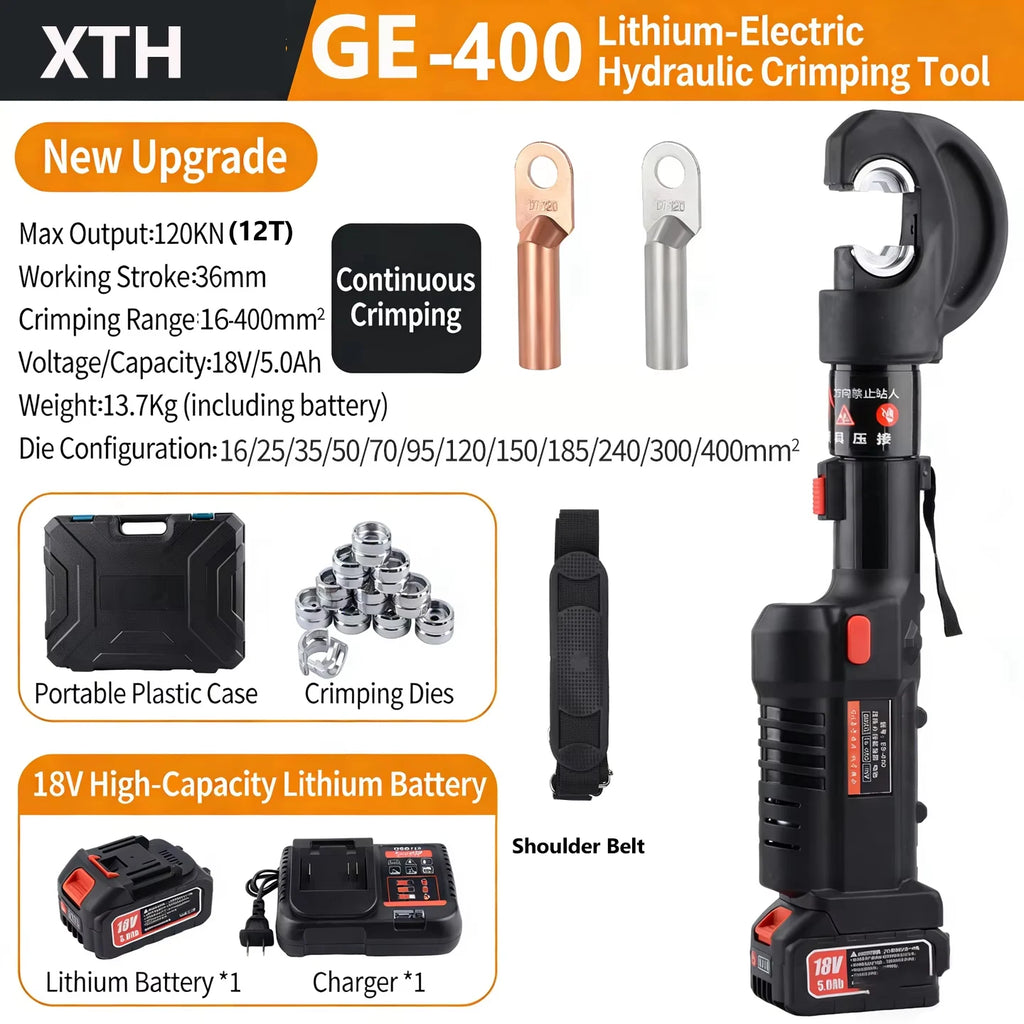 Hydraulic Crimping Tool Electric Crimper Kit with 12 Dies, Crimping Plier for 6AWG to 800MCM Copper Aluminum Nose Wire Terminals