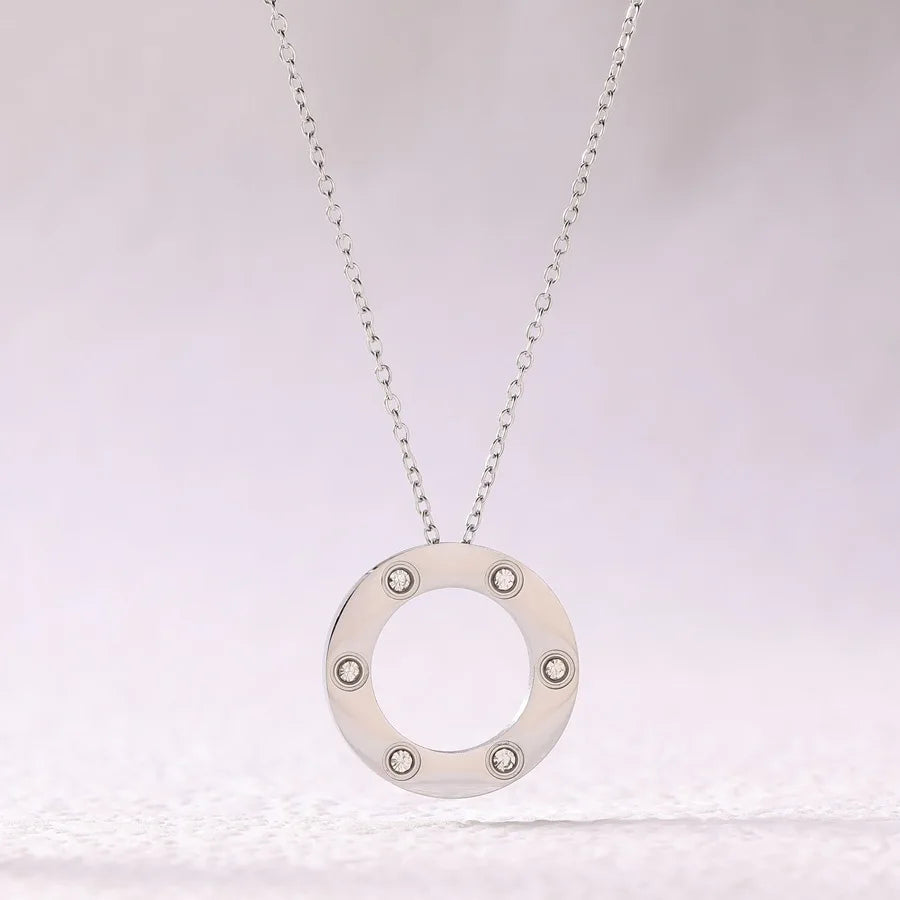 Stainless Steel Six Zircon Hollow Circle Fashion Style Men Chain Necklace For Women Jewelry Collar Pendant Friends Gifts