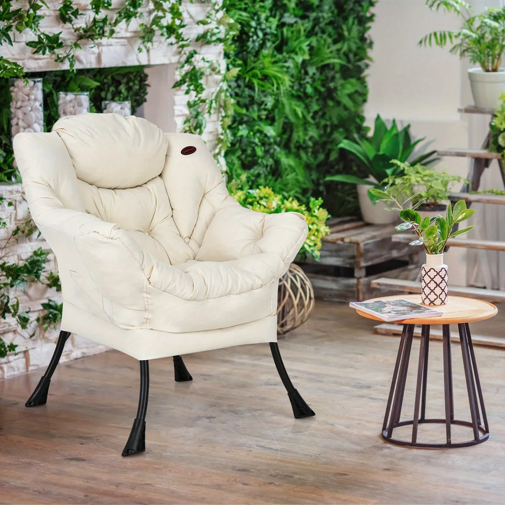Costway Fauteuil paresseux moderne en tissu polyester, fauteuil simple avec poche latérale, beige