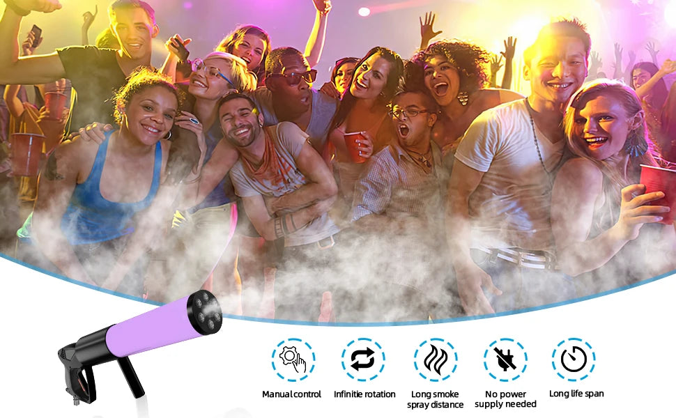 U'King LED Six Lights Carbon Dioxide Column Gun RGB Atmosphere Props Smoke Gun Dry Ice Gun For Bar Wedding Business Show Party