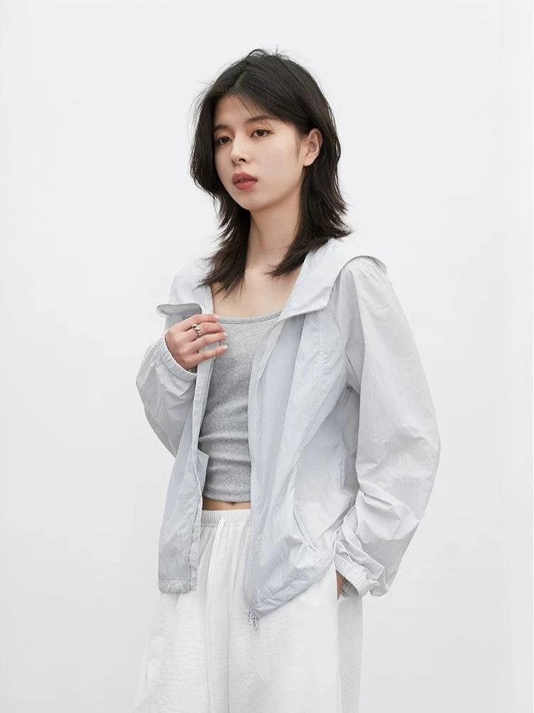 CHIC VEN Nouvelles vestes femme amples décontractées unies coupe-vent UPF50+ à capuche col montant manteau léger femme été 2026