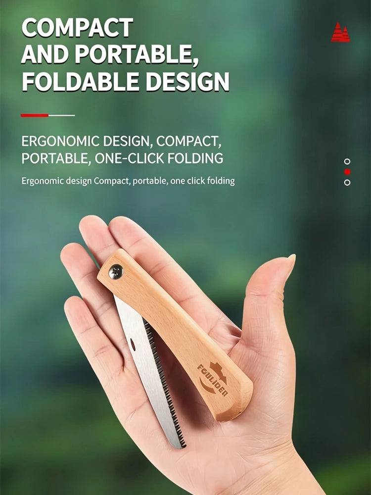 Compact Folding Wood Saw, Premium Steel Blade with Walnut Grip for Bushcraft, Pruning & Model Making