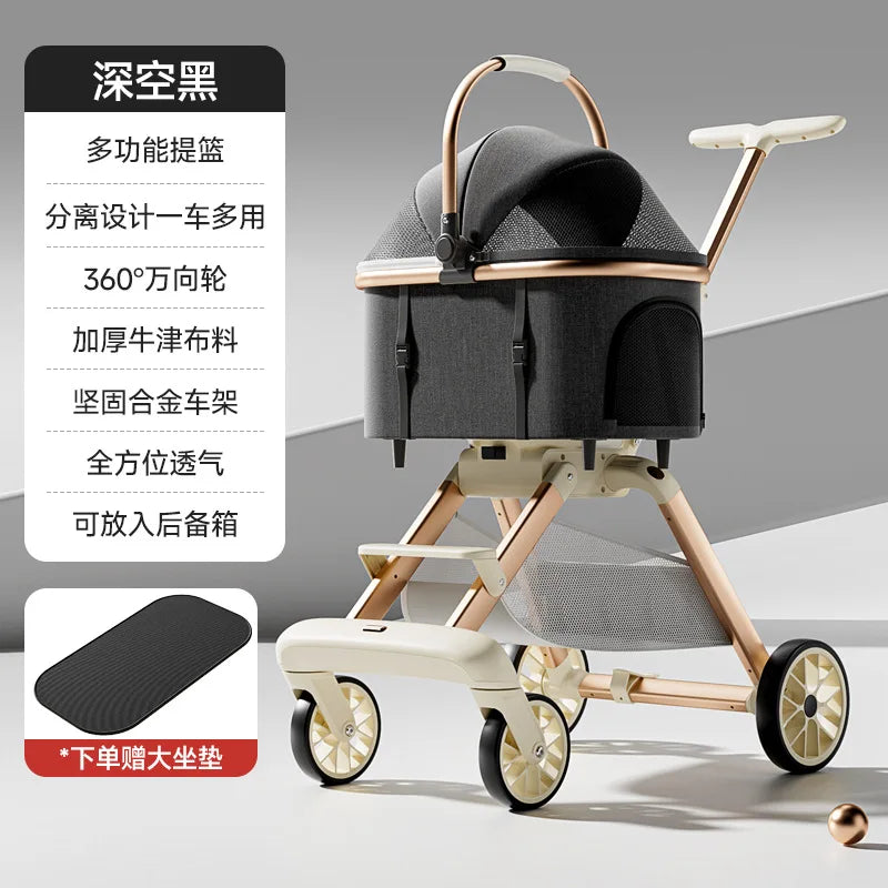 Luxury Lightweight Pet Stroller Foldable Detachable Carrier for Small Dogs Cats Cat Dog Strollers Pet Products