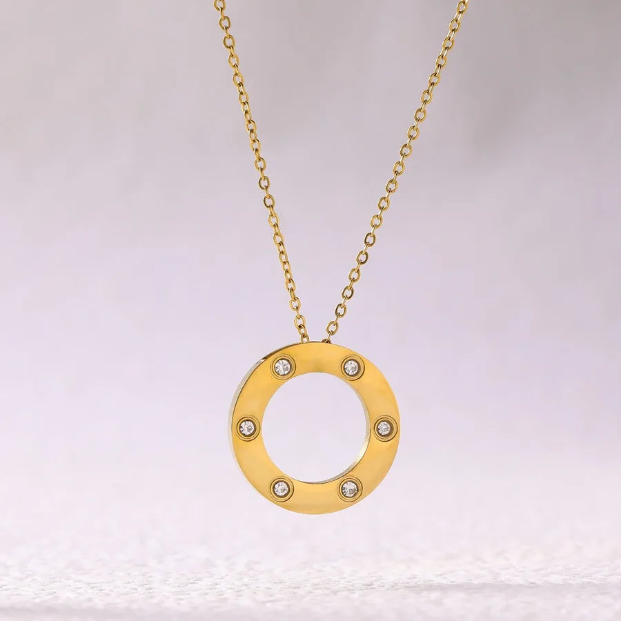 Stainless Steel Six Zircon Hollow Circle Fashion Style Men Chain Necklace For Women Jewelry Collar Pendant Friends Gifts