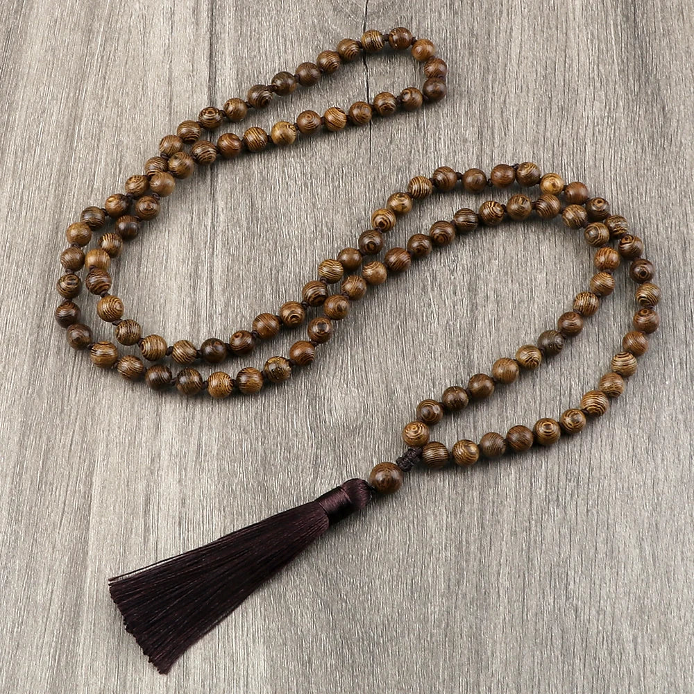 6 8 10mm Vintage 108 Mala Beads Necklace Original Wooden Bead Men Tassel Yoga Meditation Necklaces Women Prayer Buddhist Jewelry