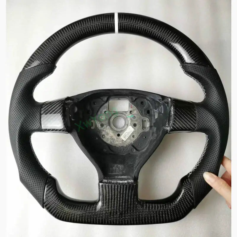 100% Real Carbon Fiber Steering Wheel With Leather For VW Volkswagen Golf 5 Mk5 GTI TSI Passat Maiteng Touran(No Paddles)