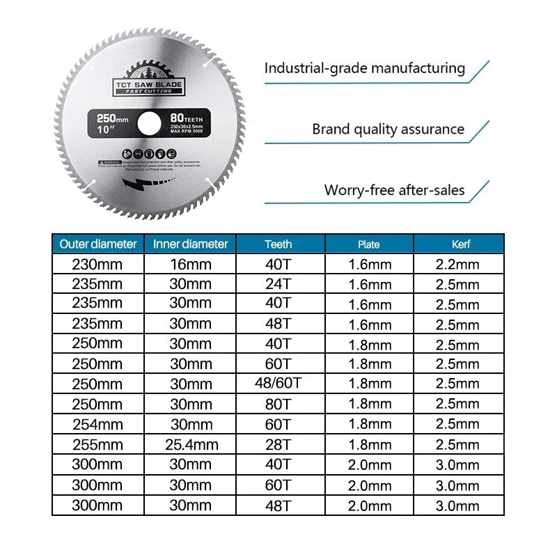 XCAN Wood Saw Blade 230 235 250 254 255 300mm TCT Wood Cutting Disc Carbide Circular Saw Blade for Woodworking