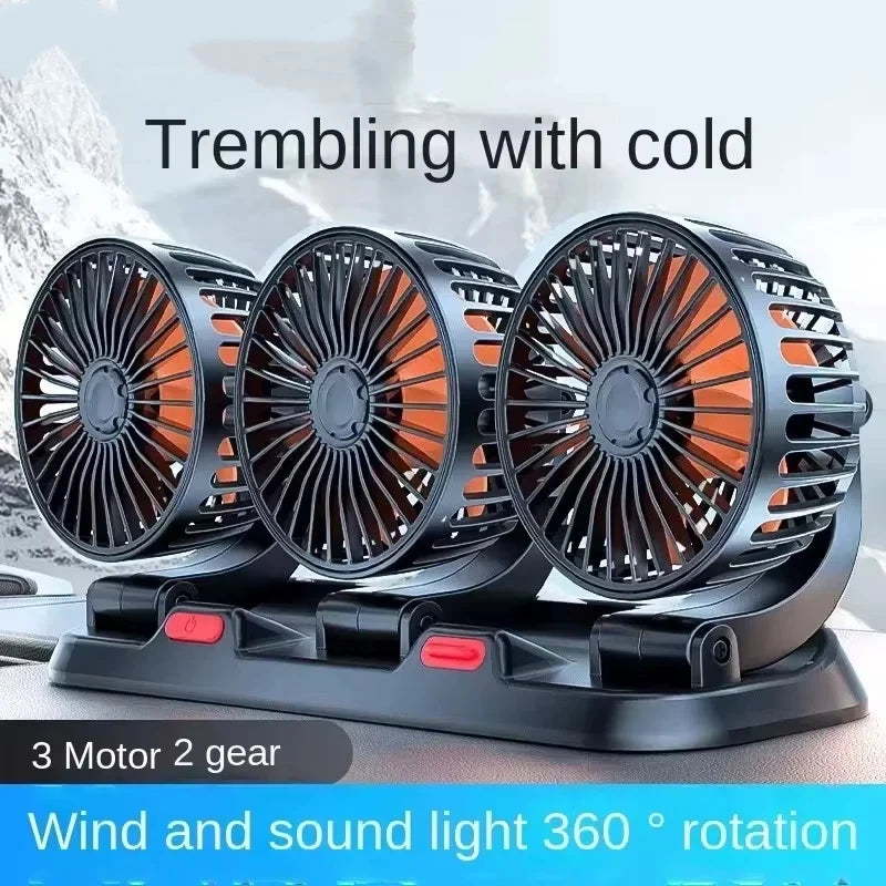 Lenovo Ventilateur de voiture 360° réglable à 3 têtes Ventilateur électrique automobile Ventilateur USB/12V/24V Ventilateur de voiture silencieux à 2 vitesses pour la maison et le bureau