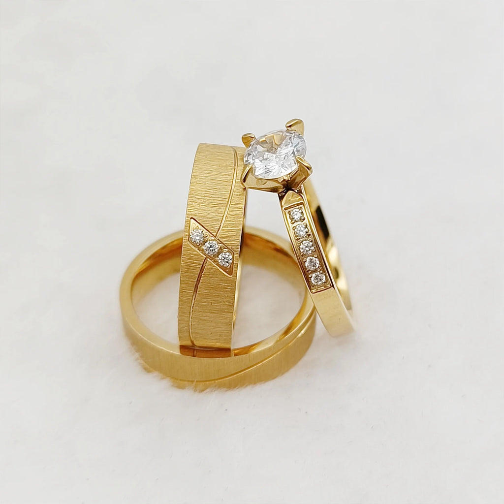 3pcs Wedding Engagement Rings Sets For Men and Women Bridal Lover Alliances 24k Gold Plated Jewery Marriage Couples Ring