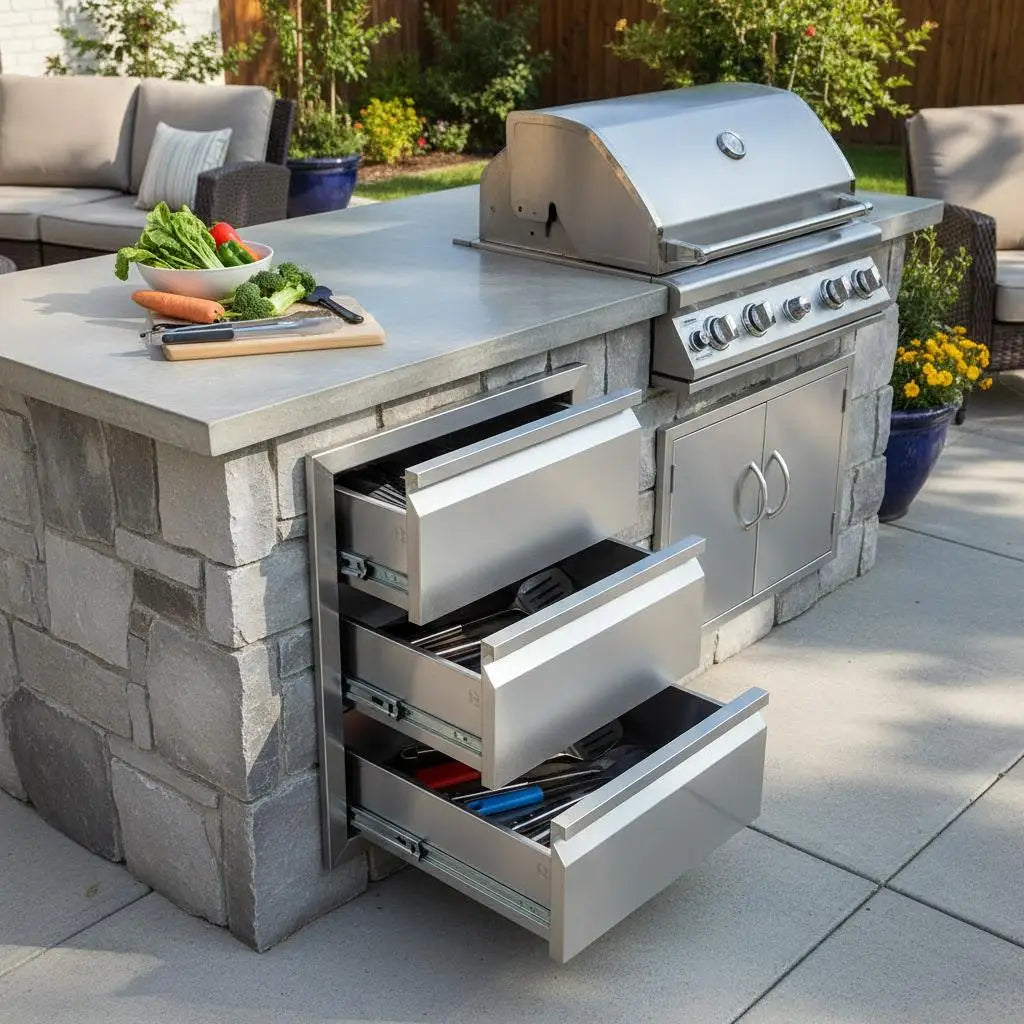 Outdoor Kitchen Stainless Steel Drawer with 3 Stainless Steel Storage Drawers 38X48X65 cm Chest of Drawers for Cooking