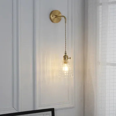 Nordic Japanese Brass Wall Lamp Bedroom Bedside Lamp Bathroom Cloakroom Background Wall Mirror Front Creative Glass Wall Lamp
