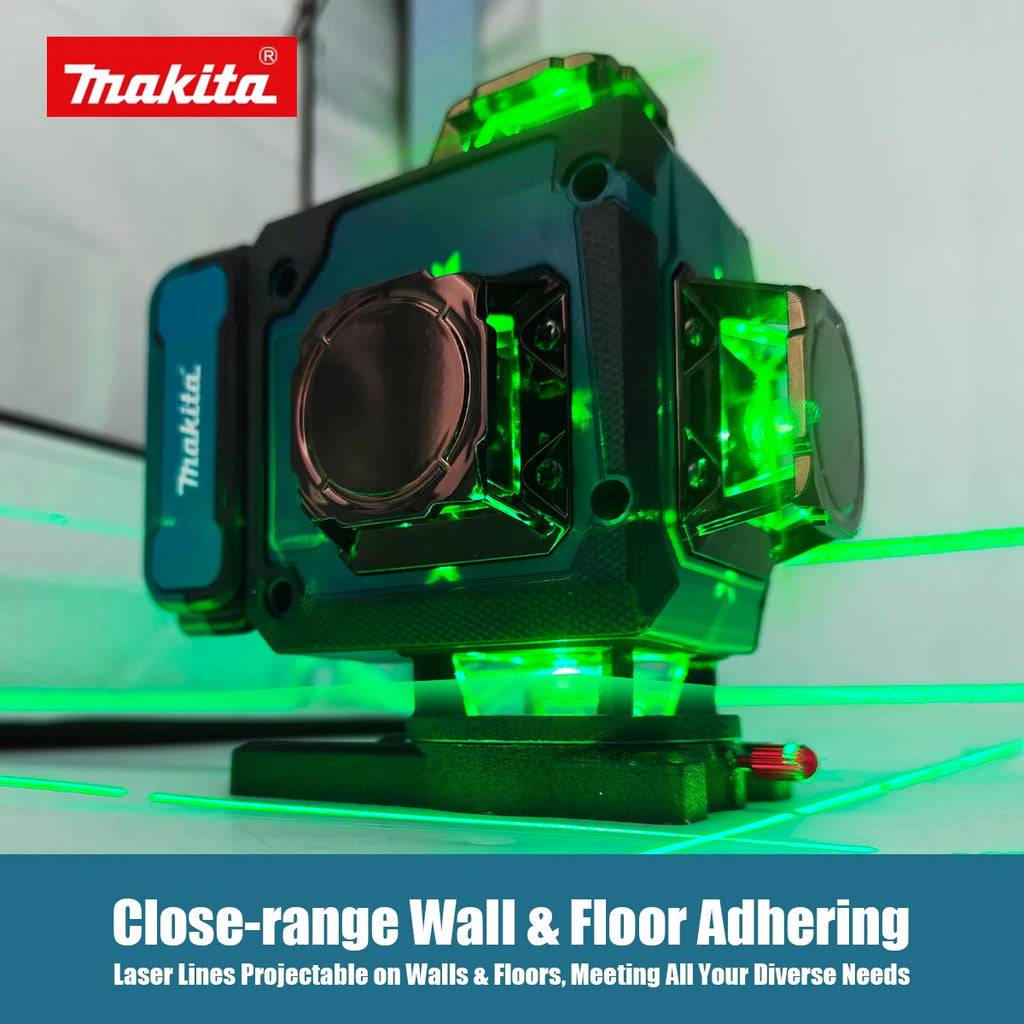 Makita Digital Laser Level 360-Degree X4 16-Line Self-Levelling Outdoor Vertical Cross-Line Tool for Precision Measurement