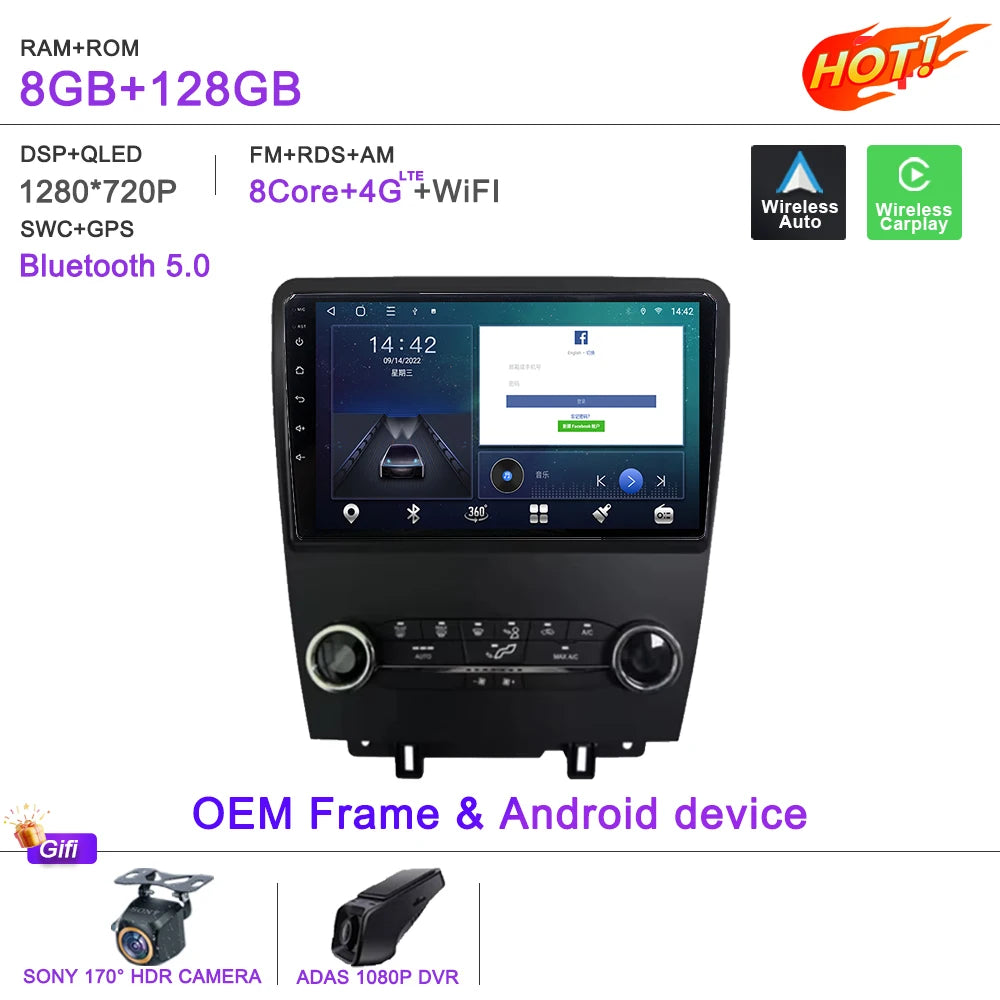 Android 16 Car For Ford Mustang 2010-2014 Multimedia Player Stereo Car Radio Autoradio GPS WIFI Carplay Touch Screen Head Unit