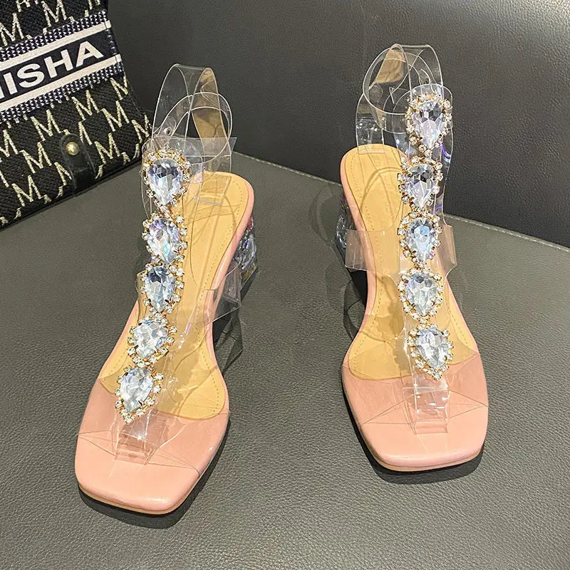 Plastic Sandal Block Heels 2022 Summer Sale Of Women's Shoes Suit Female Beige Buckle Strap All-Match Transparent Chunky Fashion