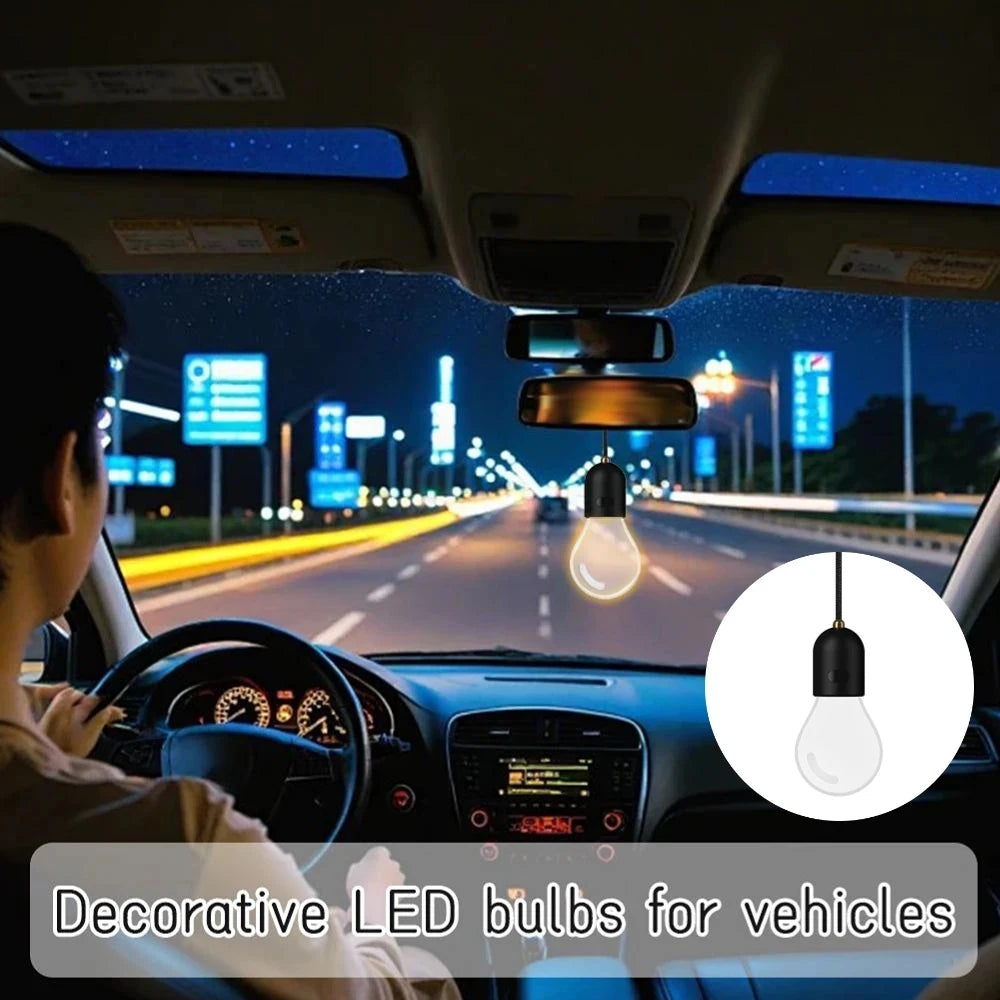 Retro Small Bulb LED Car Hanging Ornament Interior Ambient Lighting 2 Light Modes For Long Trips Daily Use Auto Decor Accessory