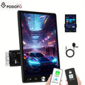 PODOFO Single Din with Wireless Carplay Android Auto, 10.4 Inch Vertical Touch Screen Car Stereo with Mirror Link, FM/ RDS Radio, Audio Receivers with Steering Wheel Control EQ AUX/ USB+Mic, Incar Entertainment, Driving Multi