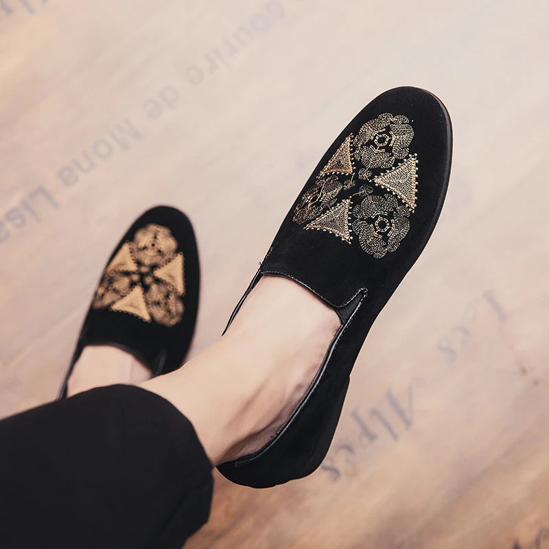 Designer Embroidery Leather Luxury Casual Formal Driving Dress Black Loafers Mens Moccasin Italian Wedding Office Shoes for Men