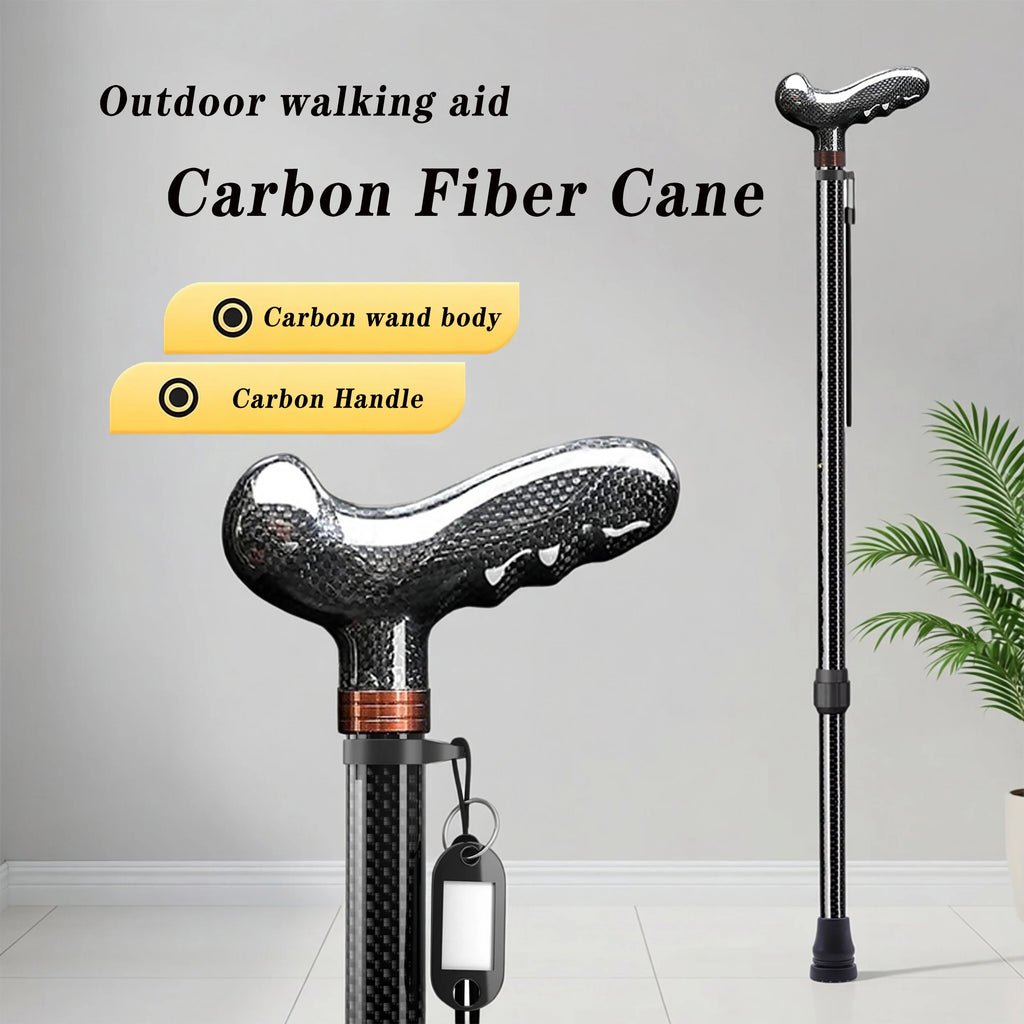 Ultra-light Retractable Carbon Hiking Booster Walking Anti-Slip Breaking Four-Legged Stable Armrest Stick Column Stick Device