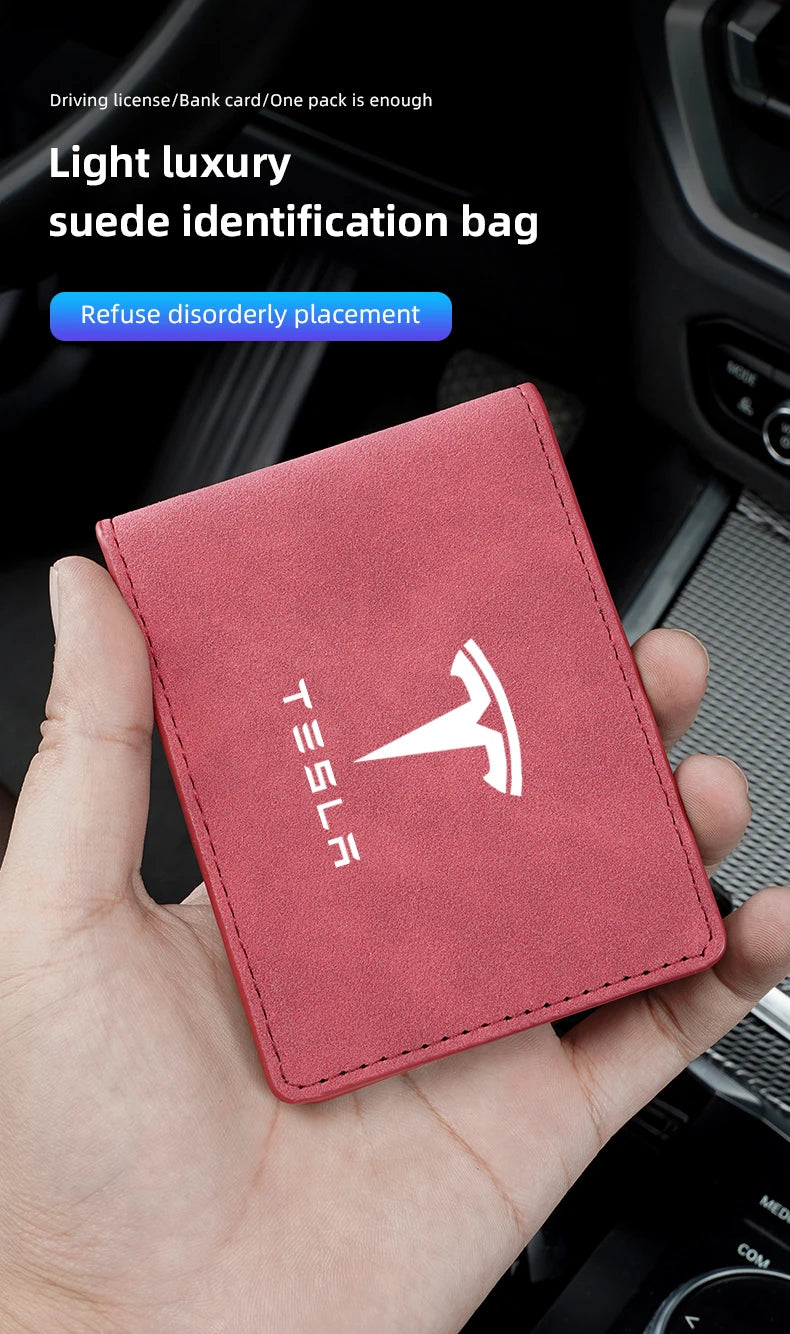 Driver License Holder Pu Leather on Cover Car Driving Documents Business Id Pass Certificate Folder Wallet for Tesla sticker
