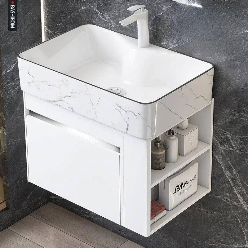 Meuble de salle de bain mini compact, rangement minimaliste, meuble lavabo de salle de bain intégré en céramique, archivadores modernes, mobilier tendance