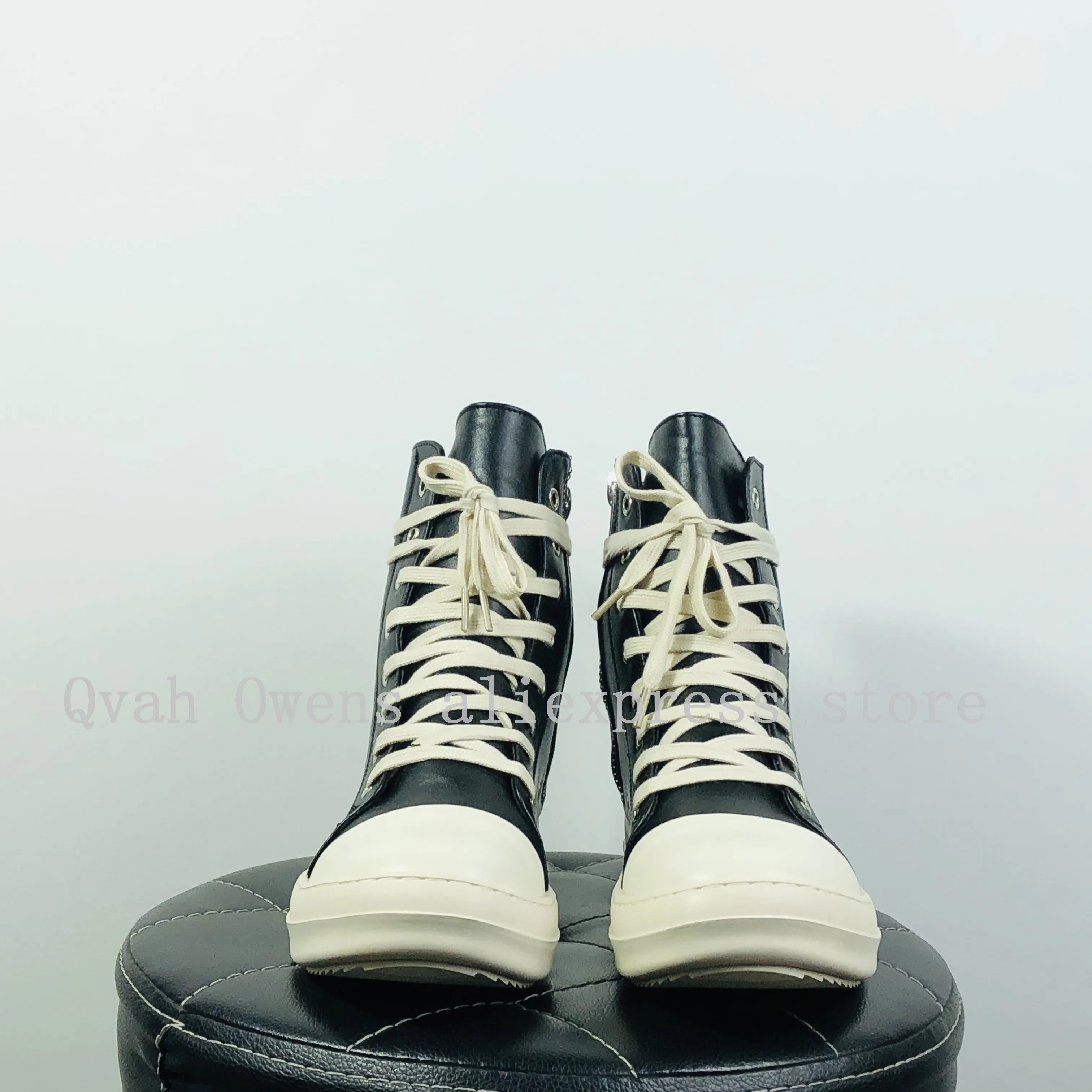 Women Casual Canvas Pu Shoes Luxury Trainers Lace Up Men Sneakers Zip High-TOP Hip Hop Autumn Flats Black Boots