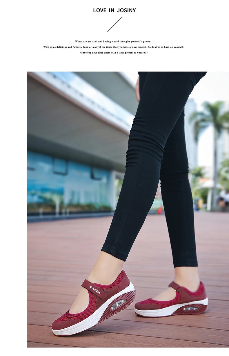 Women's Breathable Walking Shoes Ladies Fashion Mary Jane Sneakers Adjustable Working Nurse Shoes Lightweight Flats Roll